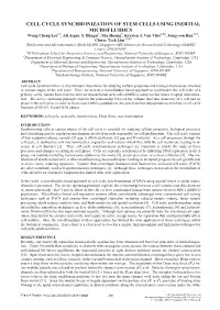 CELL CYCLE SYNCHRONIZATION of STEM CELLS USING INERTIAL MICROFLUIDICS Wong Cheng Lee1,2, Ali Asgar