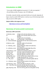 Introduction to UNIX Summary of Some Useful Commands