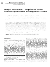 Synergistic Action of 5-HT2A Antagonists and Selective Serotonin Reuptake Inhibitors in Neuropsychiatric Disorders