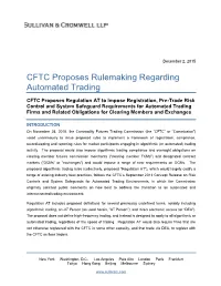 CFTC Proposes Rulemaking Regarding Automated Trading
