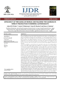 Efficiency of the Using of Human and Machine the Sources in Wheat Production in Beheira Governorate