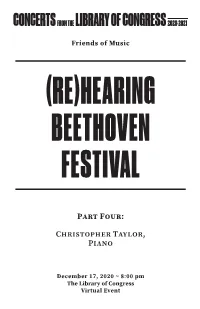 Rehearing Beethoven Festival Program 4, Christopher Taylor