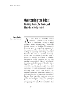 Overcoming the Odds: Disability Studies,Fat Studies, and Rhetorics