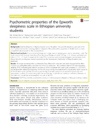 Psychometric Properties of the Epworth Sleepiness Scale in Ethiopian University Students Md