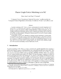 Planar Graph Perfect Matching Is in NC