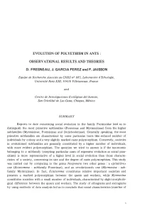 Evolution of Polyethism in Ants Observational Results