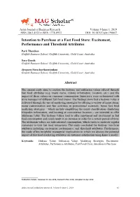 Intention to Purchase at a Fast Food Store: Excitement, Performance and Threshold Attributes
