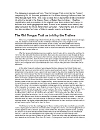 The Old Oregon Trail As Told by the Trailers” Compiled by W
