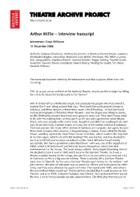 Theatre Archive Project: Interview with Arthur Millie