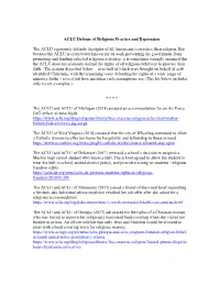 ACLU Defense of Religious Practice and Expression