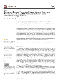 Binary and Ternary Vanadium Oxides: General Overview, Physical Properties, and Photochemical Processes for Environmental Applications