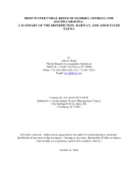 Deep-Water Coral Reefs of Florida, Georgia and South Carolina: a Summary of the Distribution, Habitat, and Associated Fauna