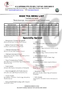 High Tea Menu List