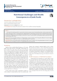 Nutritional Challenges and Health Consequences of Junk Foods