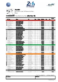 Race 82º Edition Des 24 Heures Du Mans FIA WEC Classification by Class (After Hour
