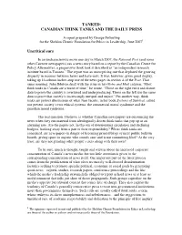 TANKED: CANADIAN THINK TANKS and the DAILY PRESS Uncritical