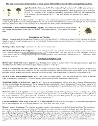 The Fruit Trees Rootstock Information Is Below, Please Refer to the Rootstock While Reading the Instructions