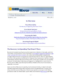 In This Issue the Recovery Act Spending That Wasn't There