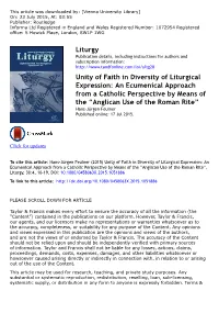 Unity of Faith in Diversity of Liturgical Expression: an Ecumenical