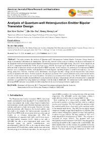 Analysis of Quantum-Well Heterojunction Emitter Bipolar Transistor Design