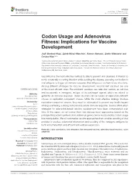 Codon Usage and Adenovirus Fitness: Implications for Vaccine Development