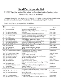Final Participants List 3Rd INUP Familiarization Workshop on Nanofabrication Technologies, May 27–29, 2015, IIT Bombay