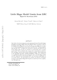 Little Higgs Model Limits from LHC Arxiv:1307.5010V2 [Hep-Ph] 5 Sep