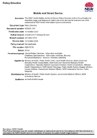 Summary the NSW Health Mobile and Smart Device Policy Directive