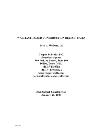 Warranties and Construction Defect Cases