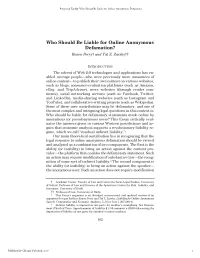 Who Should Be Liable for Online Anonymous Defamtion