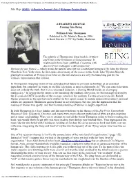 Coming Into Being by William Irwin Thompson, an Envolution of Consciousness ARJ2 Review by Bobby Matherne