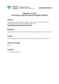 February 17, 2017 Oral History Interview with Christopher Westdal