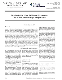Injuries to the Ulnar Collateral Ligament of the Thumb Metacarpophalangeal Joint