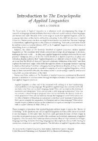 Introduction to the Encyclopedia of Applied Linguistics CAROL A