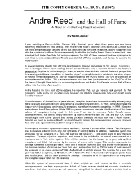Andre Reed and the Hall of Fame a Way of Evaluating Pass Receivers