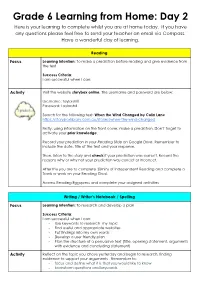 Grade 6 Learning from Home: Day 2 Here Is Your Learning to Complete Whilst You Are at Home Today