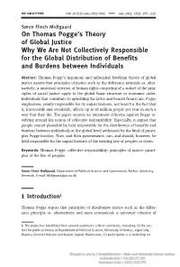 On Thomas Pogge’S Theory of Global Justice Why We Are Not Collectively Responsible for the Global Distribution of Benefits and Burdens Between Individuals