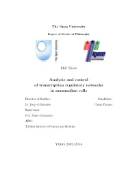 Analysis and Control of Transcription Regulatory Networks in Mammalian Cells