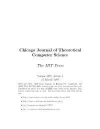 Chicago Journal of Theoretical Computer Science the MIT Press