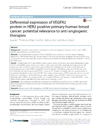 Differential Expression of VEGFR2 Protein in HER2 Positive Primary