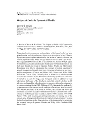 Origins of Order in Dynamical Models. a Review of Stuart A. Kauffman, the Origins of Order: Self Organization and Selection in E