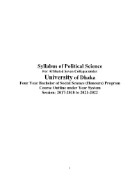 University of Dhaka Four Year Bachelor of Social Science (Honours) Program Course Outline Under Year System Session: 2017-2018 to 2021-2022