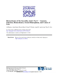 Biomechanics of the Sacroiliac Joint: Part I−−Anatomy, Function, Biomechanics, Sexual Dimorphism, and Causes of Pain