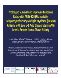 (Filanesib) in Relapsed/Refractory Multiple Myeloma (RRMM) Patients with Low Α‐1 Acid Glycoprotein (AAG) Levels: Results from a Phase 2 Study