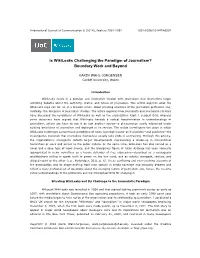 Is Wikileaks Challenging the Paradigm of Journalism? Boundary Work and Beyond