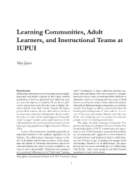 Learning Communities, Adult Learners, and Instructional Teams at IUPUI 1