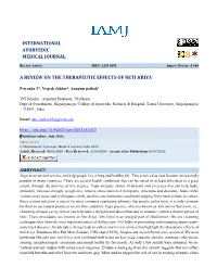 Priyanka V Et Al: a Review on the Therapeutic Effects of Neti Kriya Sinusitis, and Allergic Conditions and in Improving Vision