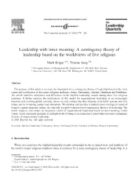 A Contingency Theory of Leadership Based on the Worldviews of Five Religions