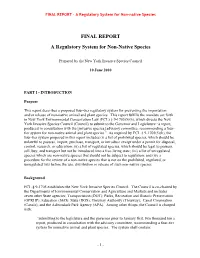 FINAL REPORT a Regulatory System for Non-Native Species