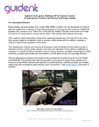 Guident Ltd Acquires Additional IP for Remote Control of Autonomous Vehicles and Drones to Enhance Safety